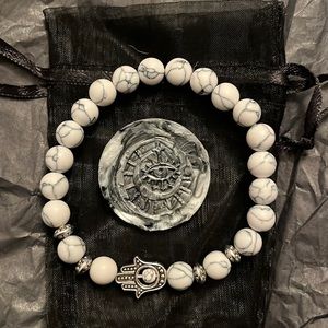 NWT Turquoise Howlite Kabbalah Crystal Beaded Bracelet Beads Hamsa Evil Eye